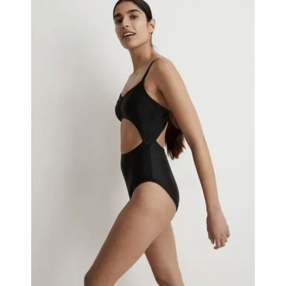 MADEWELL Cinched Cutout One-Piece Swimsuit Black Size Small NWT - Picture 2 of 8